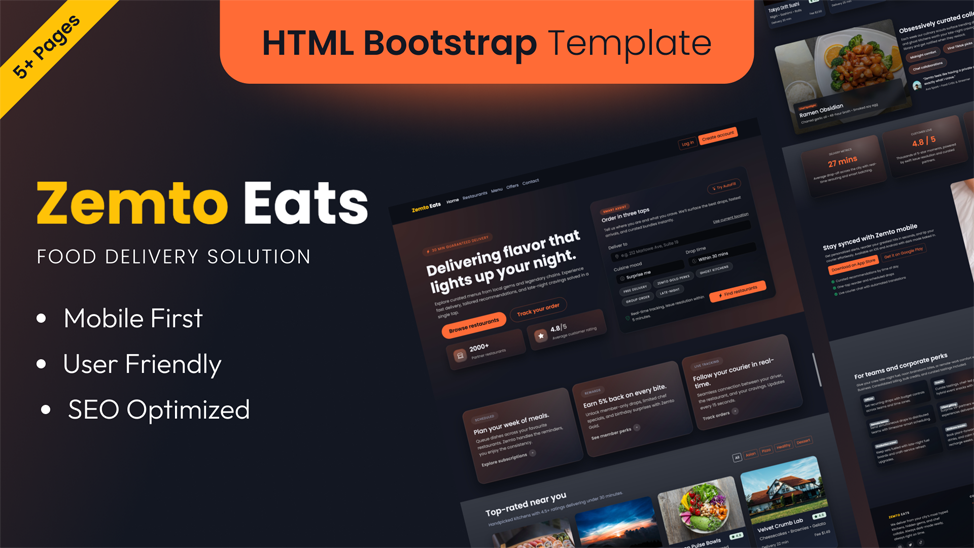 Zemto – Food Delivery & Restaurant Bootstrap Template - Premium Template