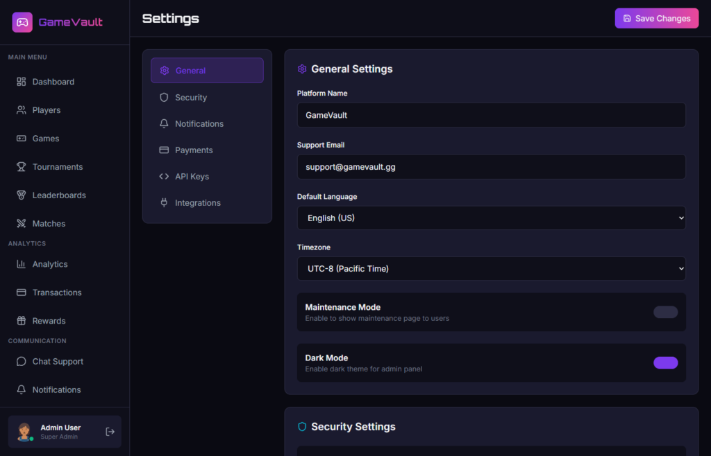 Settings