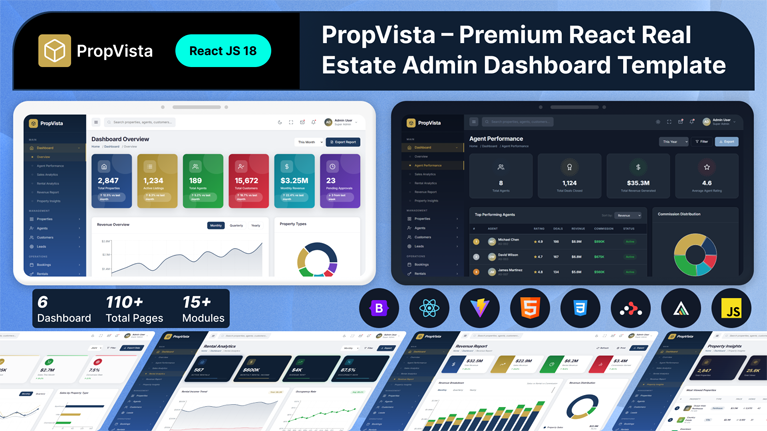 PropVista – Premium React Real Estate Admin Dashboard Template