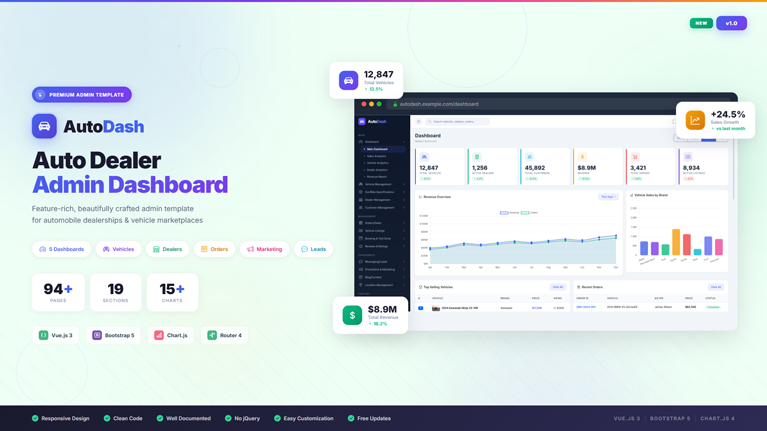 AutoDash – Premium Vue.Js Auto Dealer Admin Dashboard Template - Premium Template