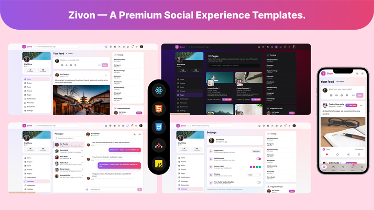 Zivon – Premium React Social Media Network Template - Premium Template