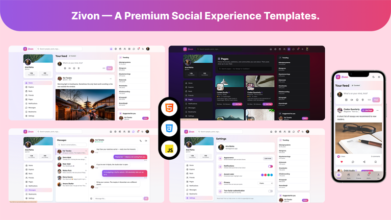 Zivon – Premium React Social Media Network Template - Premium Template