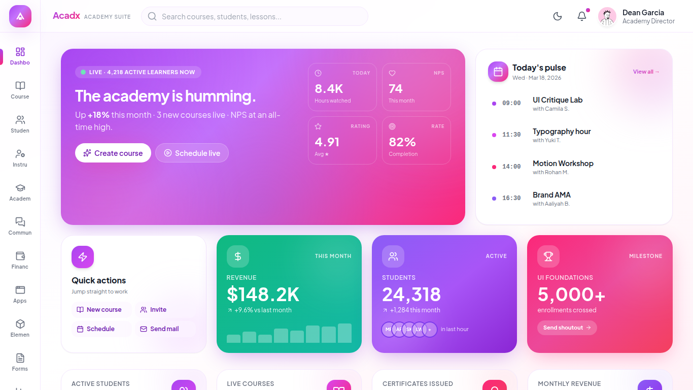 Acadx – Premium Education & LMS Admin Template Built with Next.js 14