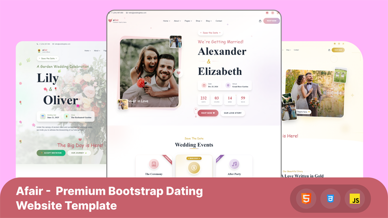 afair – Elegant Wedding HTML Template with Tailwind CSS - Premium Template