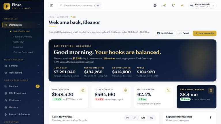 Finzo – Premium Vue 3 Finance & Accounting Admin Template
