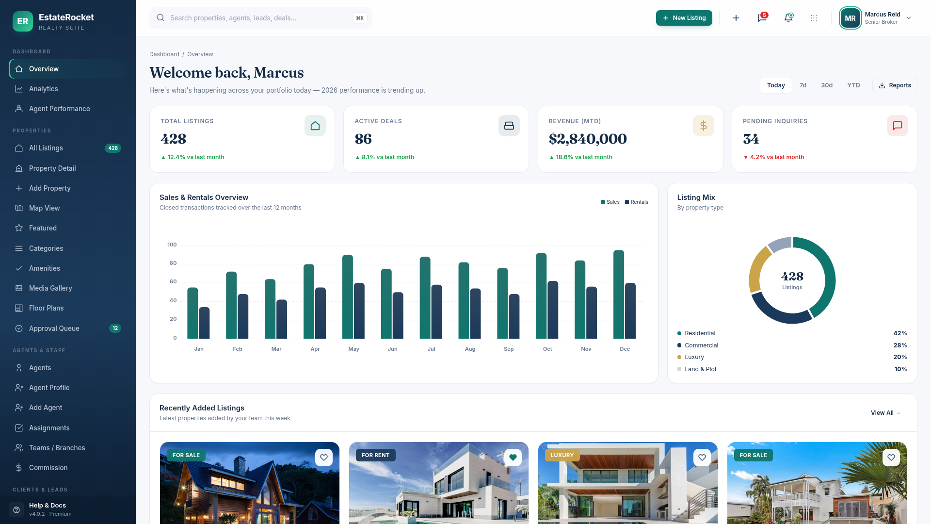 EstateRocket – Premium Real Estate & Property Management Admin Dashboard Template