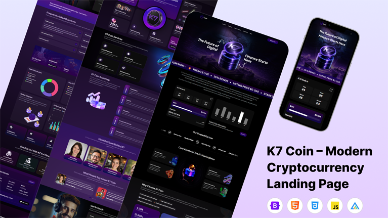 K7coin – Cryptocurrency, ICO Presale & Blockchain HTML Template